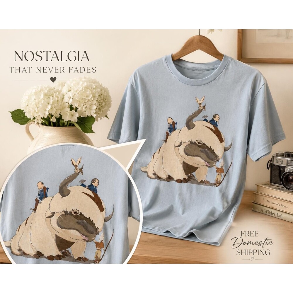 Vintage Avatar The Last Airbender Shirt Medium | Light Blue Appa & Crew Graphic